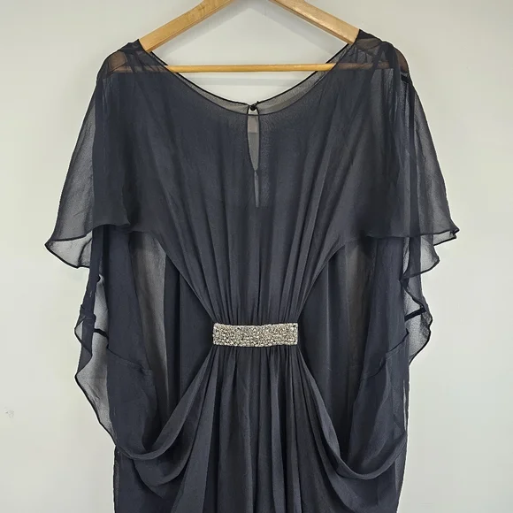 Rickie Freeman by Teri Jon Women's Black Silk Jewel Midi Dress Size 14 $440 MSRP - Picture 3 of 16